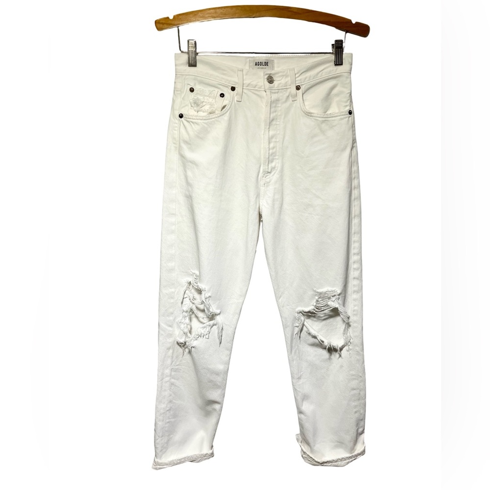 AGOLDE 90s Mid Rise Straight Leg Ankle Crop Distressed White Sz 25